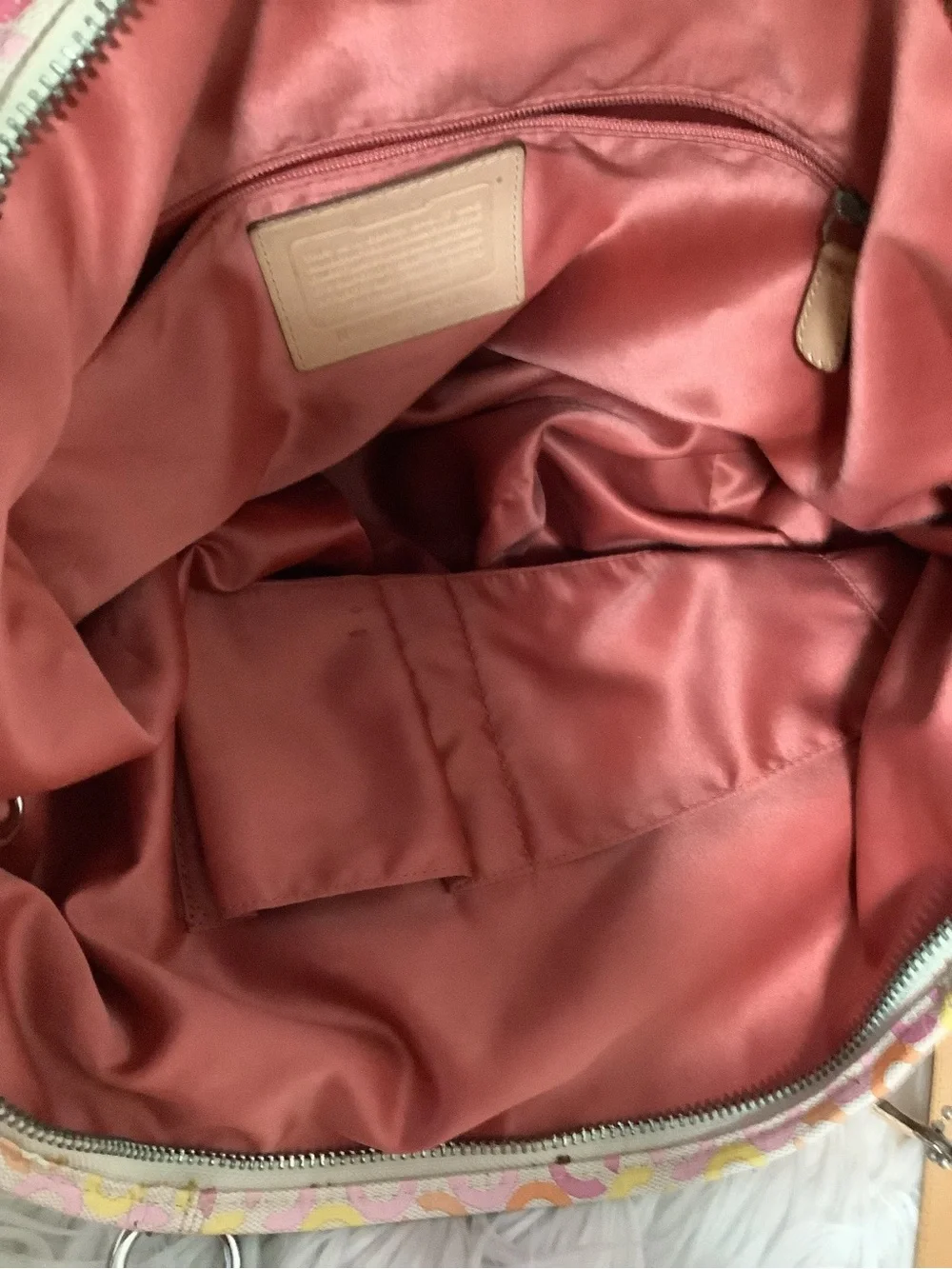 Coach Op Art Large Tote Bag Coated Canvas Leather  Shoulder pink/yellow